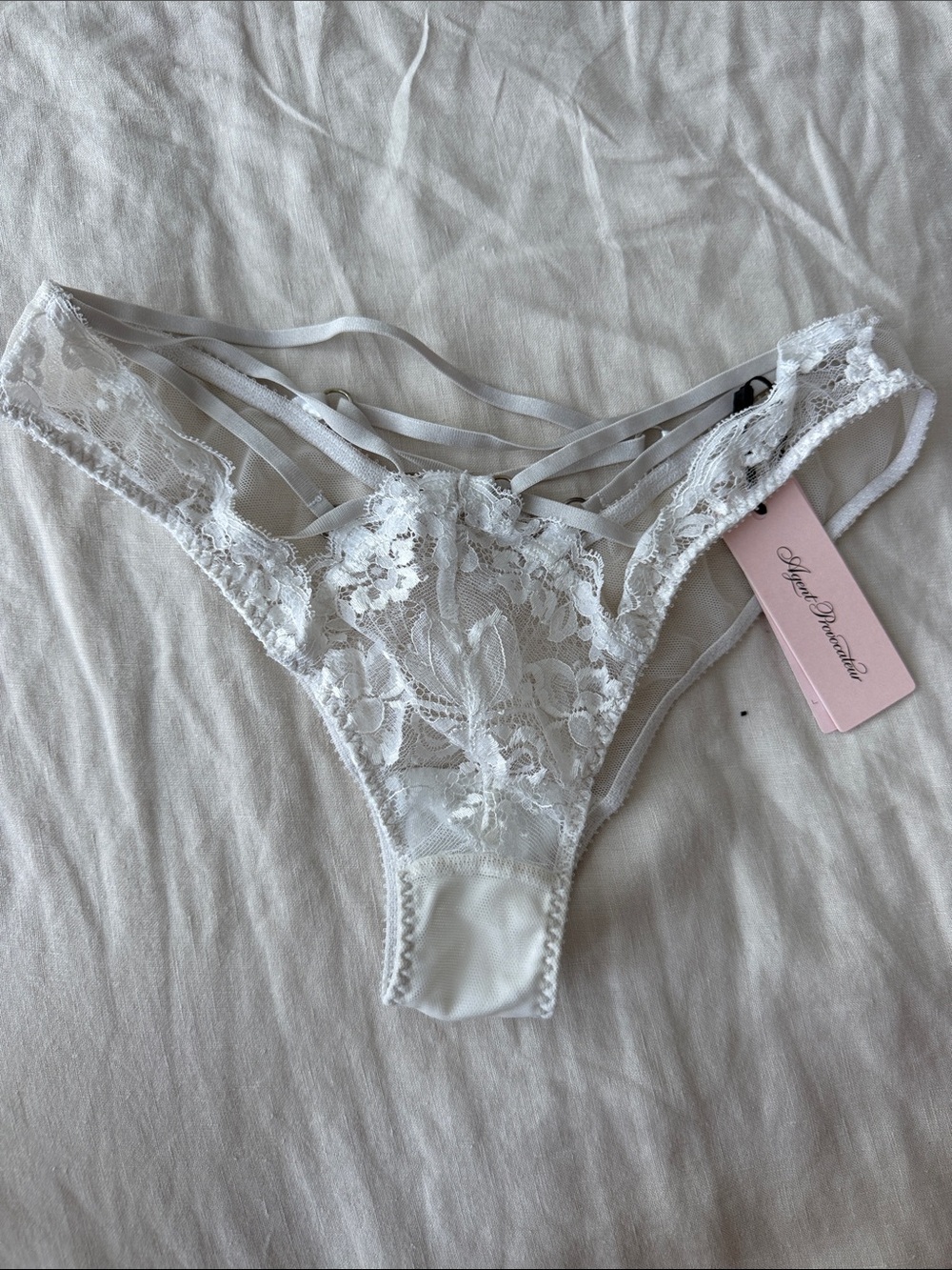 Agent Provocateur White Lace Strappy Thong
